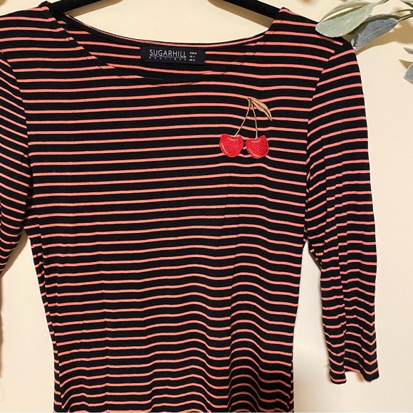 ModCloth Sugarhill Boutique Striped Cherry Embroidery Bodycon Dress - Picture 2 of 6